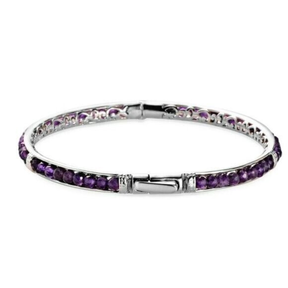 African Amethyst ✦ Platinum Bangle Bracelet ✦ 15ctw Faceted Gemstones 8” NWT main image 0